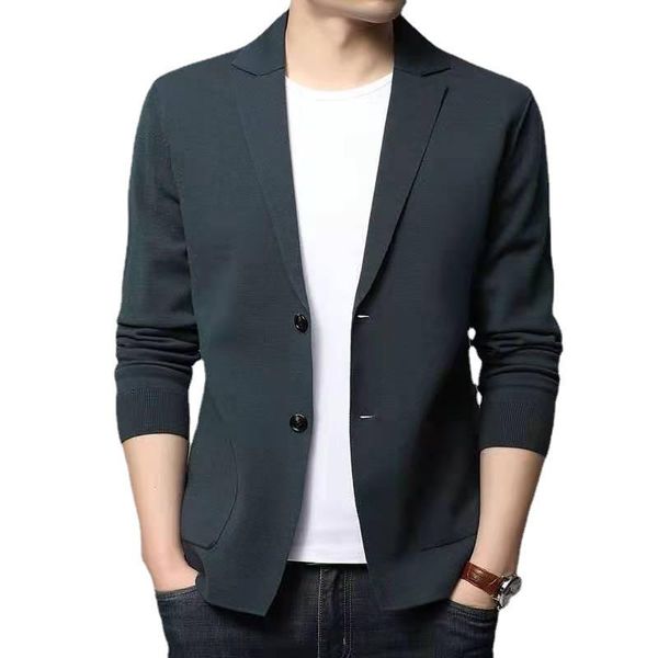 

men's suits & blazers men woollen sweater 2021 korean fashion business soild color sweaters coats spring autumn thin wool blazer, White;black