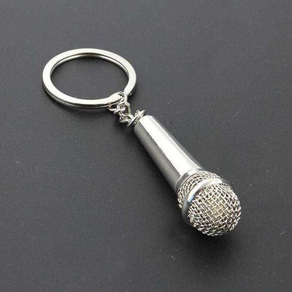 

metal keychain cute design music gifts key chain ring microphone fashion jewelry keychains, Silver
