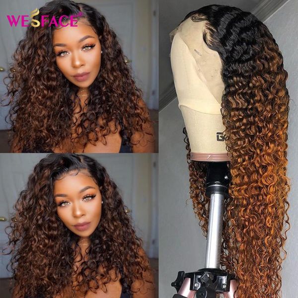 

lace wigs brown ombre human hair 13*4 curly fron for black women brazilian part bob remy 150%, Black;brown