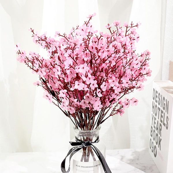 

decorative flowers & wreaths pink silk artificial plum cherry blossoms bouquet diy wedding home arrangement decor wreath babies breath fake