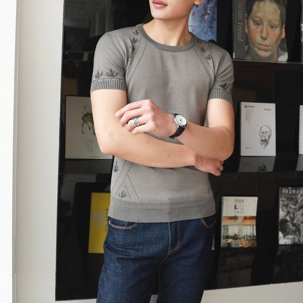 

men's t-shirts knitted shirt, sweater vest, vest with the thin-fitting around neck, short sleeve, bottom shirt tub3, White;black