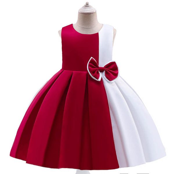 

girls dresses kids clothes childrens sleeveless princess bowknot party formal pageant dress birthday child clothing b7233, Red;yellow
