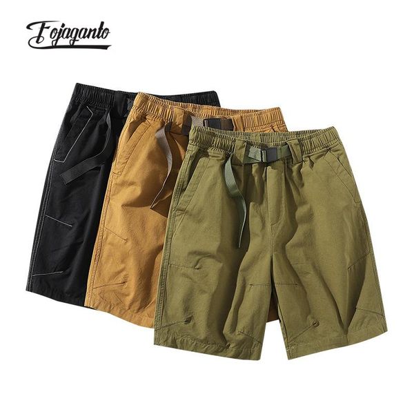

men's shorts fojaganto summer casual cargo fashion trend inlaid decorative five-point pants korean loose solid color male, White;black