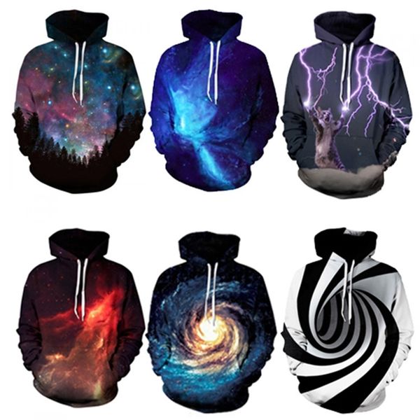 

20193d printed star hooded men's fashion, Black