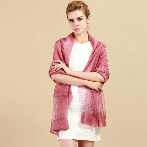 

w.jacinthe silk scarf wool all-match korean female winter drilling solid long nail bead scarves & wraps, Red;brown