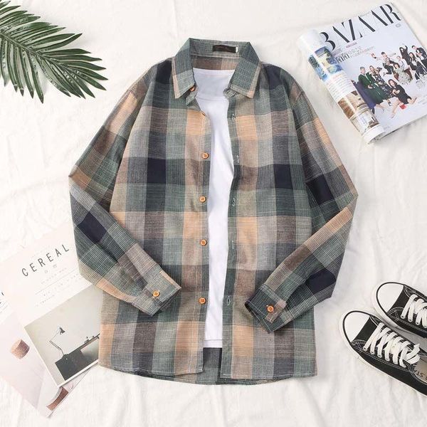 

men's casual shirts plaid shirt long sleeve korean slim autumn hong kong style youth student harajuku versatile coat, White;black