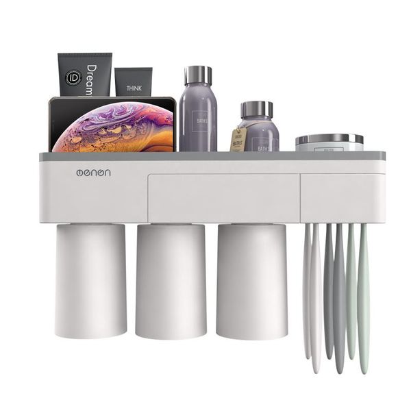 

bath accessory set toothbrush holder wall mounted automatic toothpaste dispenser storage rack hair dryer tissue box bathroom accessories