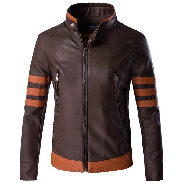 

mens wolverine leather jackets motorcycle biker coats faux leather men dropshipping zipper clothes thick fashion coat, Black;brown