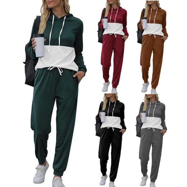 

women's two piece pants 1 set 2 suit women casual sport long sleeve patchwork sweatsuit hoodie sets tracksuit for 2021 clothes, White