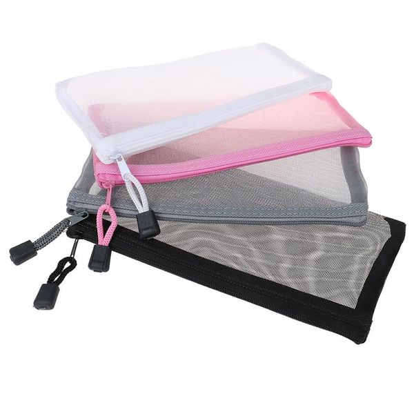 

pencil bags simple transparent mesh case office student cases nylon school supplies pen box