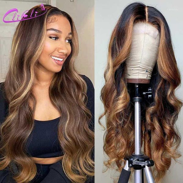 

blonde highlight lace front human hair wigs brazilian body wave wig 30 inch 13x4 frontal 150%1, Black;brown