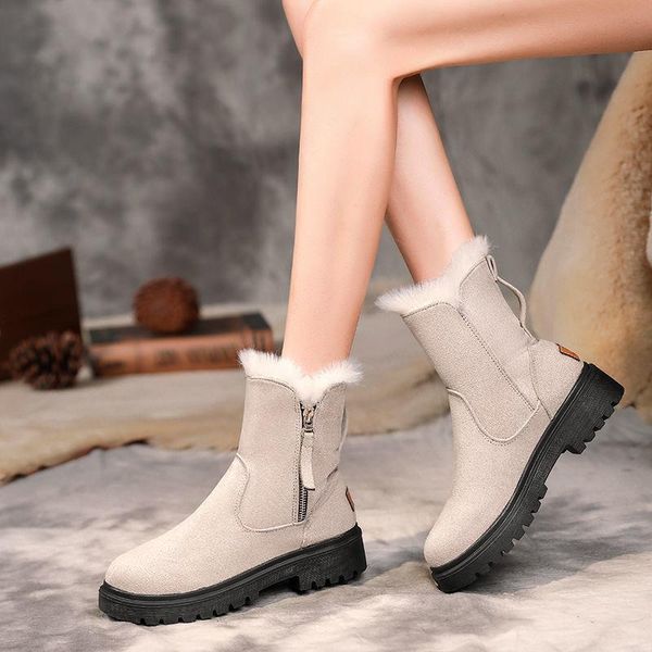 

boots classics winter ankle for women white black faux fur furry snow goth punk platform zip shoes casual warm 2021