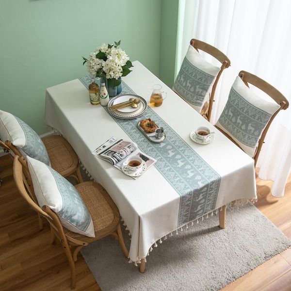 

table cloth green fawn christmas yarn-dyed jacquard elk lace tablecloth party gray