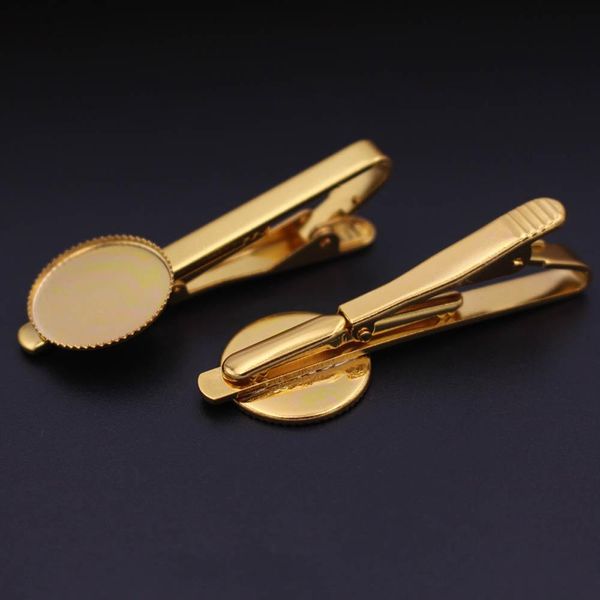 Grampo de cor de ouro Pins de clasps men's Tie Bar com 18mm Círculo Bezel Cabochão Base Blanks Conclusões De Metal DIY Roupas Acessórios