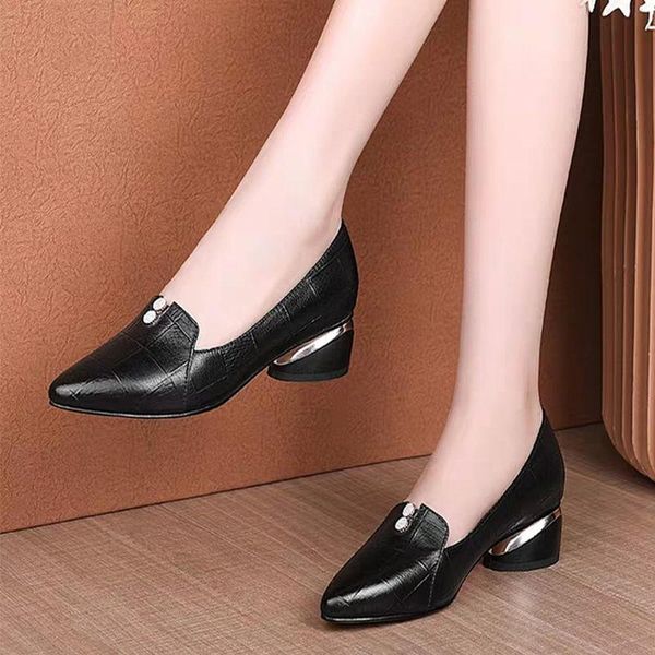 

dress shoes cresfimix sapatos femininos women cute black pu leather slip on square heel pumps lady party & night club c6135