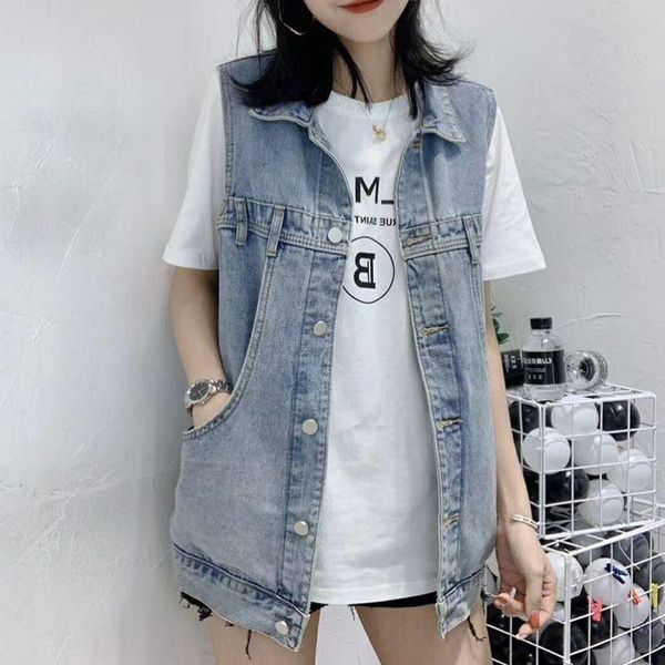 

women's denim vest women korean loose sleeveless jacket trend vests, Black;white
