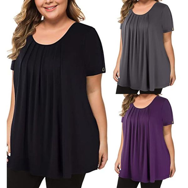 

women's t-shirt plus-size fashion woman o-neck short sleeve solid loose, White