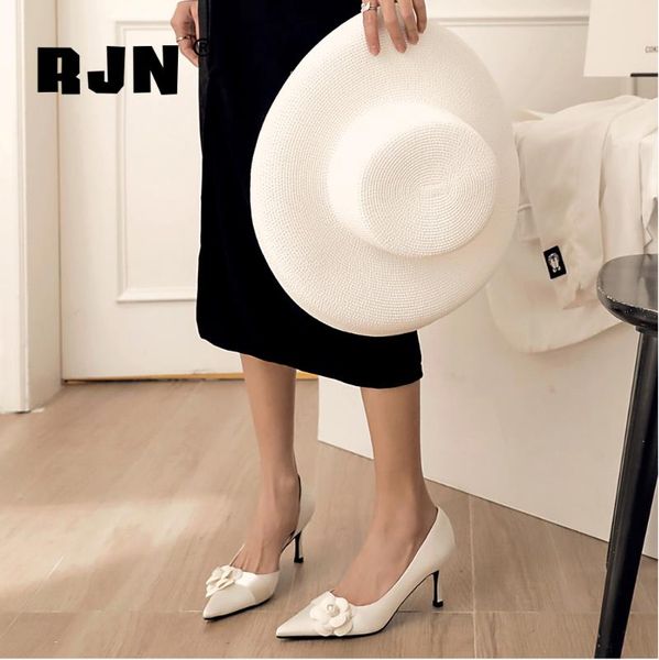 

dress shoes rjn elegant pointed toe women pumps super high 7.5cm sheepskin shallow women's flower party wedding ro616, Black