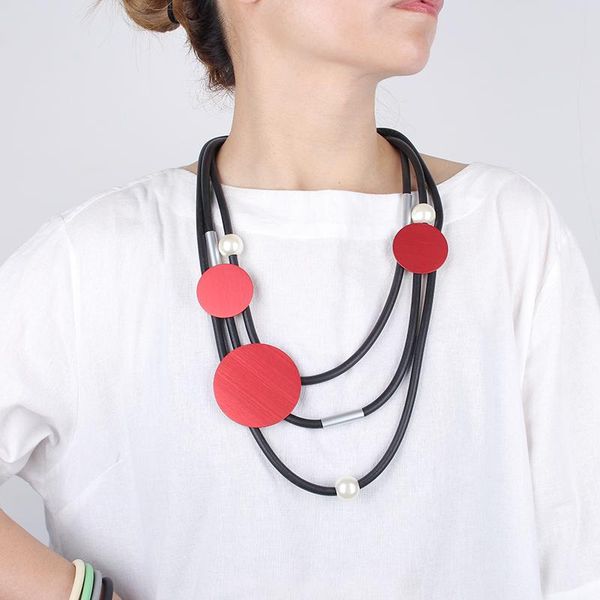 

chokers layered pearl pendant jewelry women red metal necklace punk style clothes accessories handmade necklaces wholesale jewellery, Golden;silver