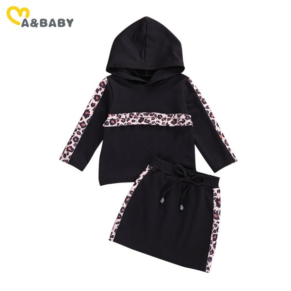 6M-5Y Toddler Baby Kid Girl Clothes Set Leopard Hooded Top T shirt Gonne Casual Bambini Autunno Abiti Costumi 210515