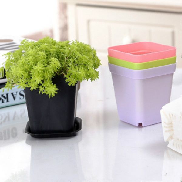 Mini vasos de flores com chassi colorido plástico berçário pote flores plantador para gerden decoração home escritório mesa plantando rh0441