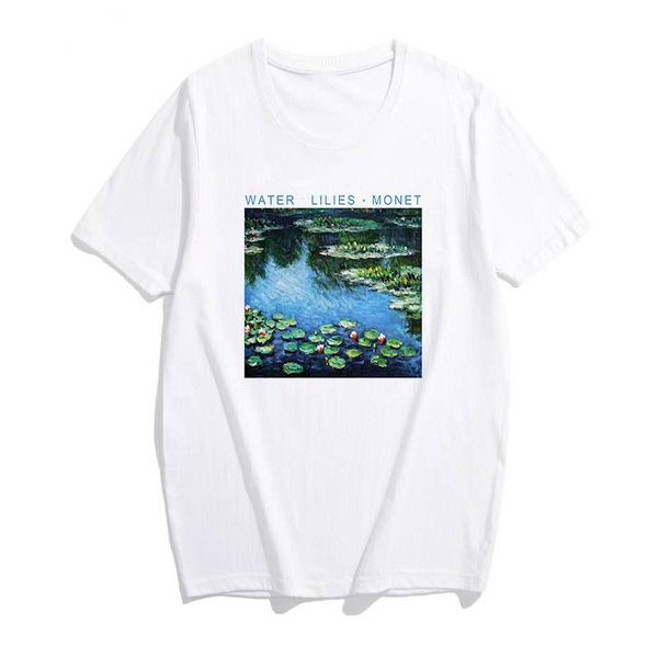

women's t-shirt women tees tumblr graphic shirts art aesthetic short sleeve casual tshirt claude monet painting water lilies, White