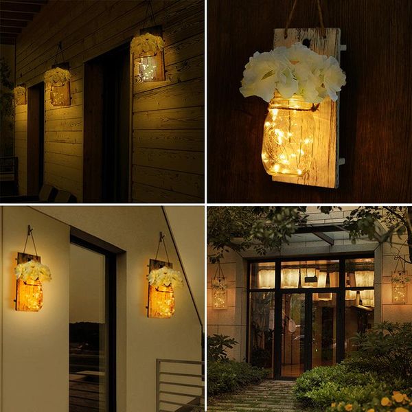 

wall lamps 2pcs mason jar sconces with led fairy lights flowers light home decor for cafe bar wedding party christmas gift
