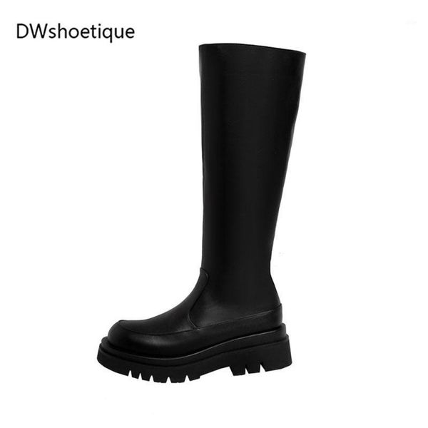 

boots platform women knee zipper round toe long1, Black