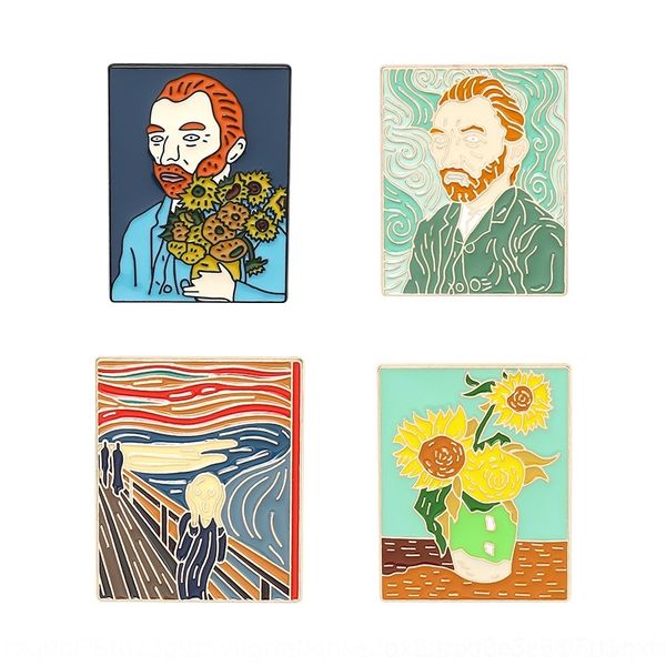 

g5uo high grade van gogh oil painting cartoon creative oil dripg enamel sunflower cute s accessory pin pincollar brooch accessorie brooches, Gray