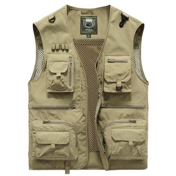 

men's vests casual pographer waistcoat mesh work sleeveless jacket 2021 summer unloading tactical vest coat tools pocket 5, Black;white