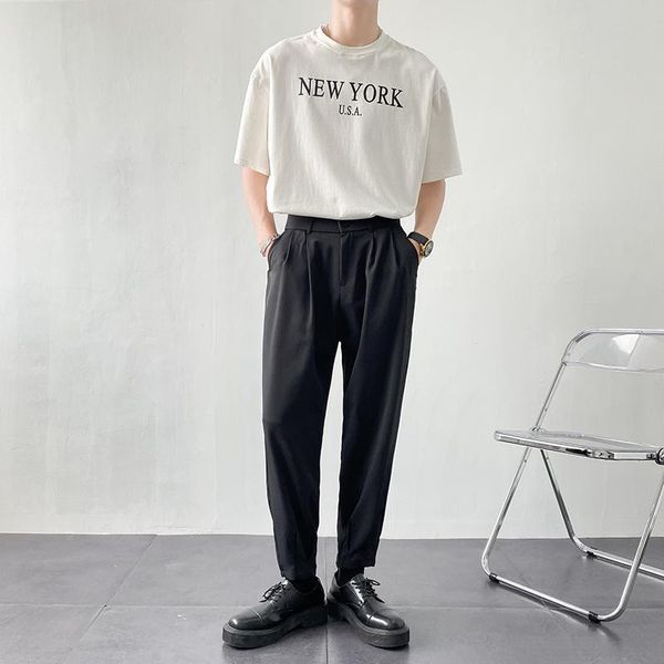 

men's pants 2021 summer pure color casual streetwear loose cargo white/black suit military style high-quality trousers