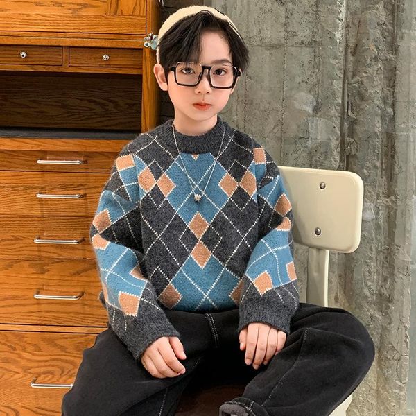 

pullover boys sweater plus thicken 2021 stylish warm winter autumn velvet knitting fleece cotton babyÂ kids Â christmas children clothi, Blue