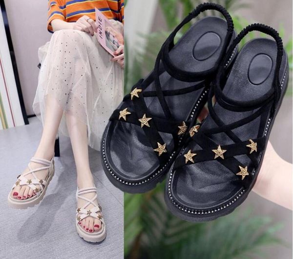 

sandals slope heel roman women's summer 2021 versatile shoes thick bottomed muffin beach, Black