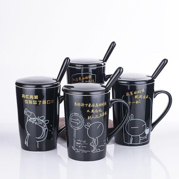 

mugs creative ceramic cup with lid spoon coffee water tea milk student mug tumbler stainless