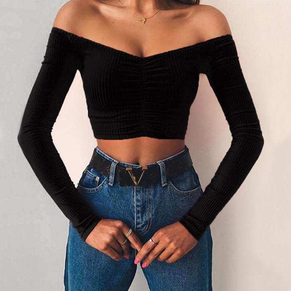

women's blouses & shirts fashion autumn women crop off shoulder tank for long sleeve t shirt v neck elegant ladies femme blusa, White