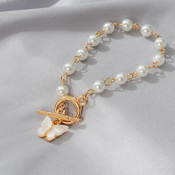 

link, chain fashion bracelet on hand for women female bohemian luxury vintage butterfly pearl gold bangles jewelry 2021 trend, Black