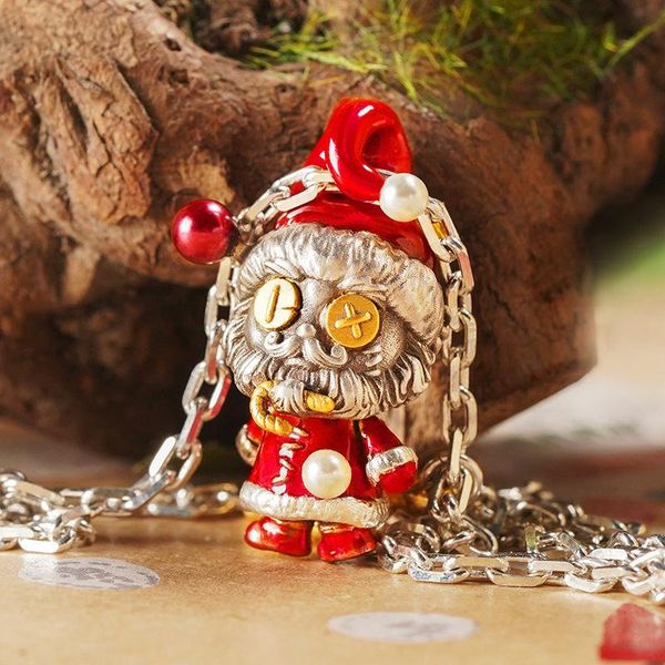

chains retro design christmas doll pendant personality trend silver necklace jewelry accessories