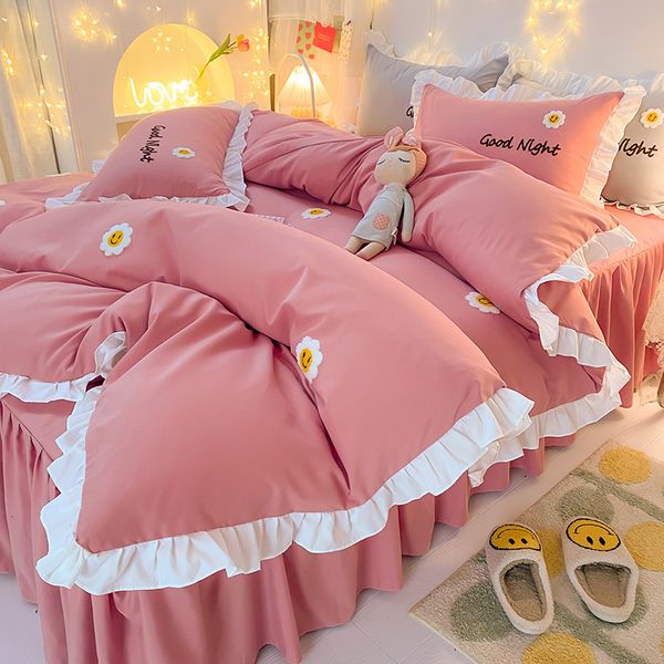 

nordic ins spring and summer grinder skirt four piece set girl heart princs bed sheet quilt cover bedding