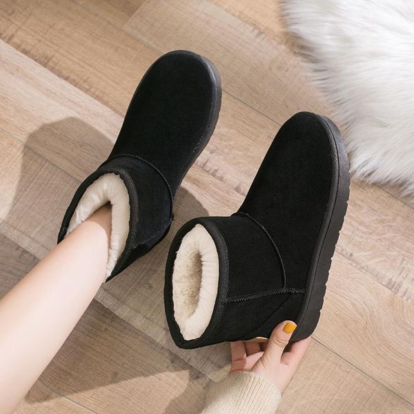 

boots women winter plus velvet thicken flat non-slip snow 2021 fashion female short tube soft casual warm cotton shoes, Black