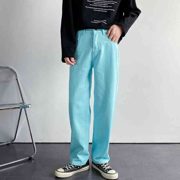 

jeans korean wide-leg men's fashion casual blue green orange gray white jeans men streetwear straight-leg denim trousers mens
