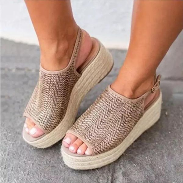 

sandals 2021 summer women platform retro peep toe buckle straps heel shoes beach outdoor ladies wedges, Black