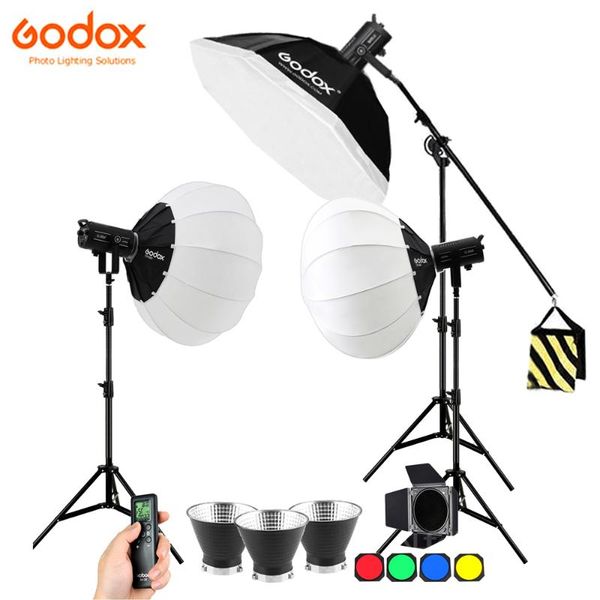 

3x godox sl150ii 150w / sl200ii 200w led video continuous light kit cs65d lantern softbox boom arm 2.8m stand 5600k lighting set flash heads