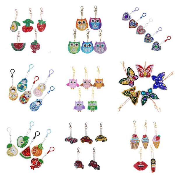 

5pcs diyÂ diamond paintingÂ cute animal keychain butterfly diamond embroidery keyring woman girl bag pendant christmas gifts, Slivery;golden