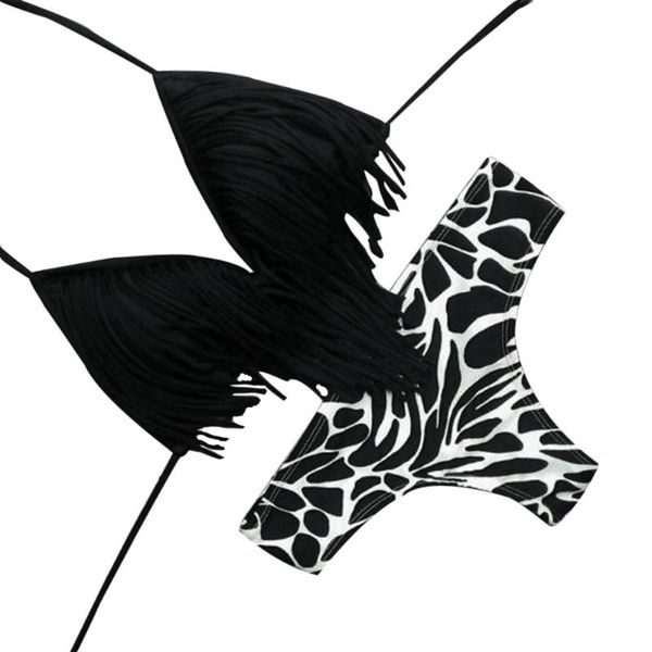 

women's swimwear push-up padded bra swimsuit bathing women tassel bikini high waist set suit, White;black