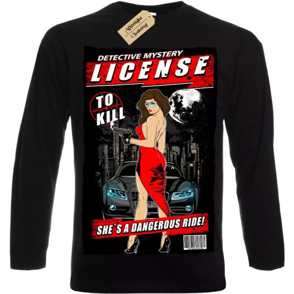 

Licencia a Matar Camiseta Detective Misterio Manga Larga para Hombre, White;black