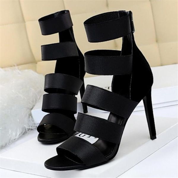 

women's sandals nightclub elastic band hollow shoes wedding 10cm high heels 3-11 12 maiernisi, Black