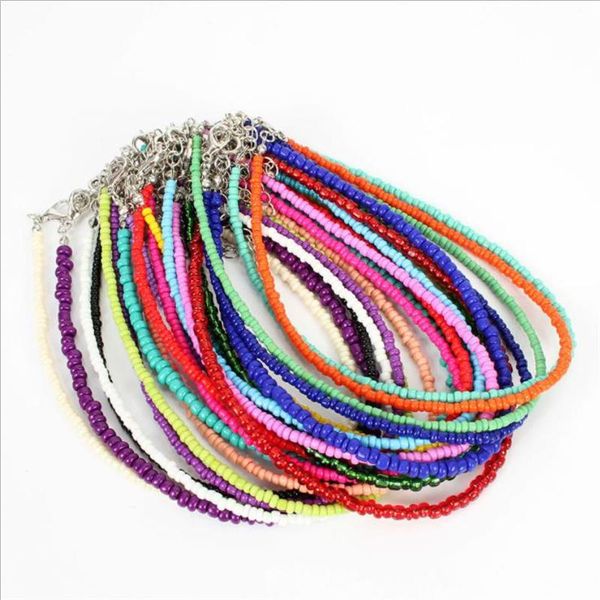 

chokers bohemia handmade rainbow seed beads simple choker necklace women's fashion wild sweet colorful collar jewelry gift, Golden;silver