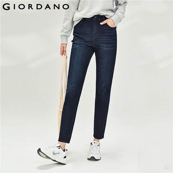 

giordano women classic five-pocket straight jeans slant pockets zip classical mujer 13410212 women's, Blue