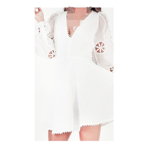 

casual dresses chiffon dress lace empty v-neck slim loose, Black;gray