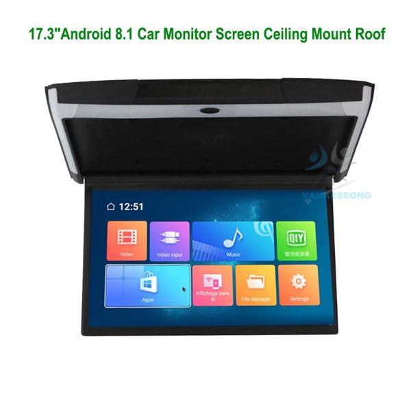 

car video 17.3" android 8.1 1080p screen roof overhead monitor flip down player